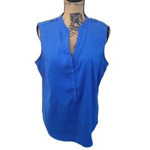 Large NY&Co royal blue blouse, pullover, sleeveless, tab shoulders, v-neck